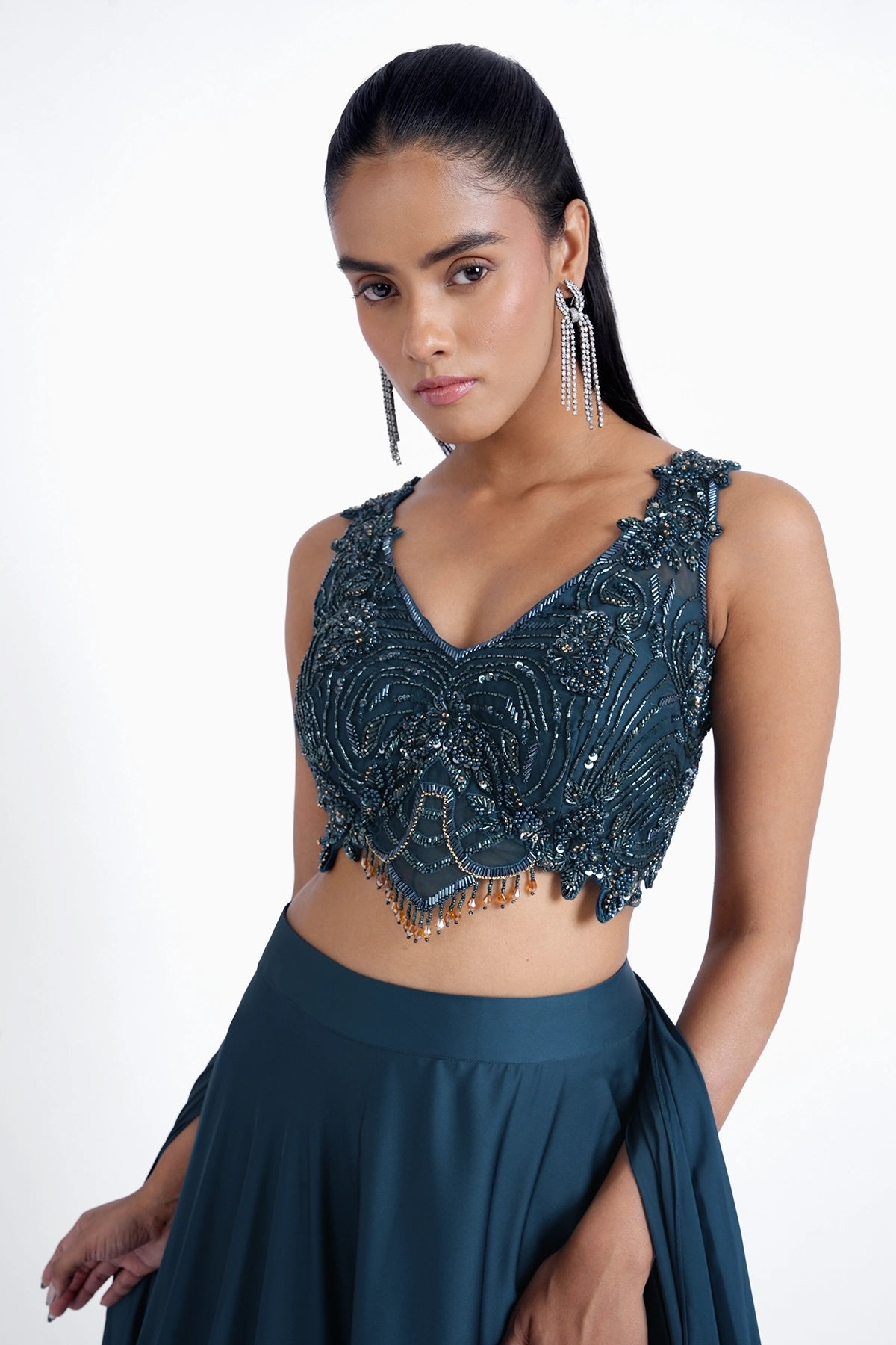 Teal blue lehenga set