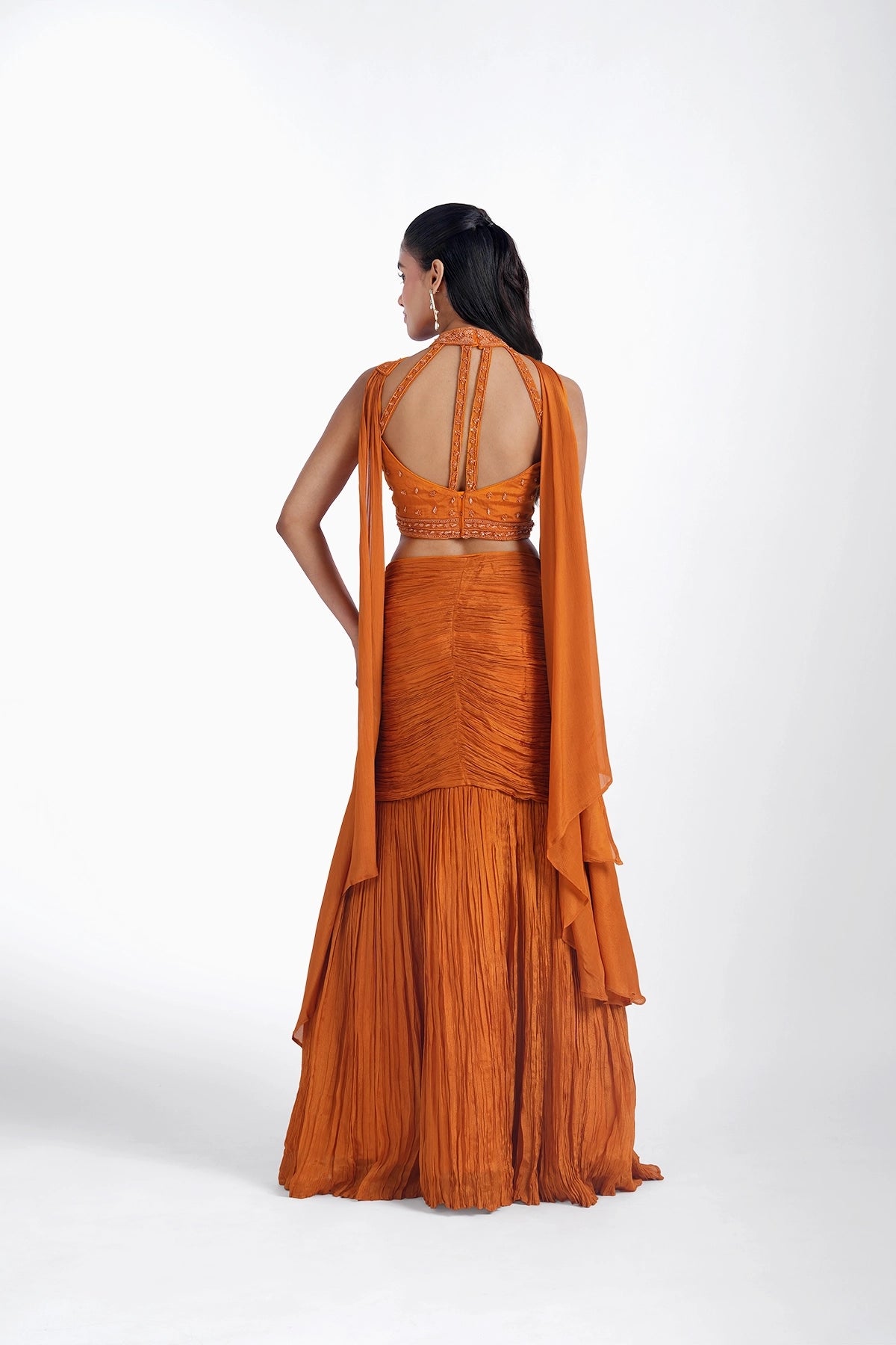 Rust orange fishcut skirt and halter neck top set