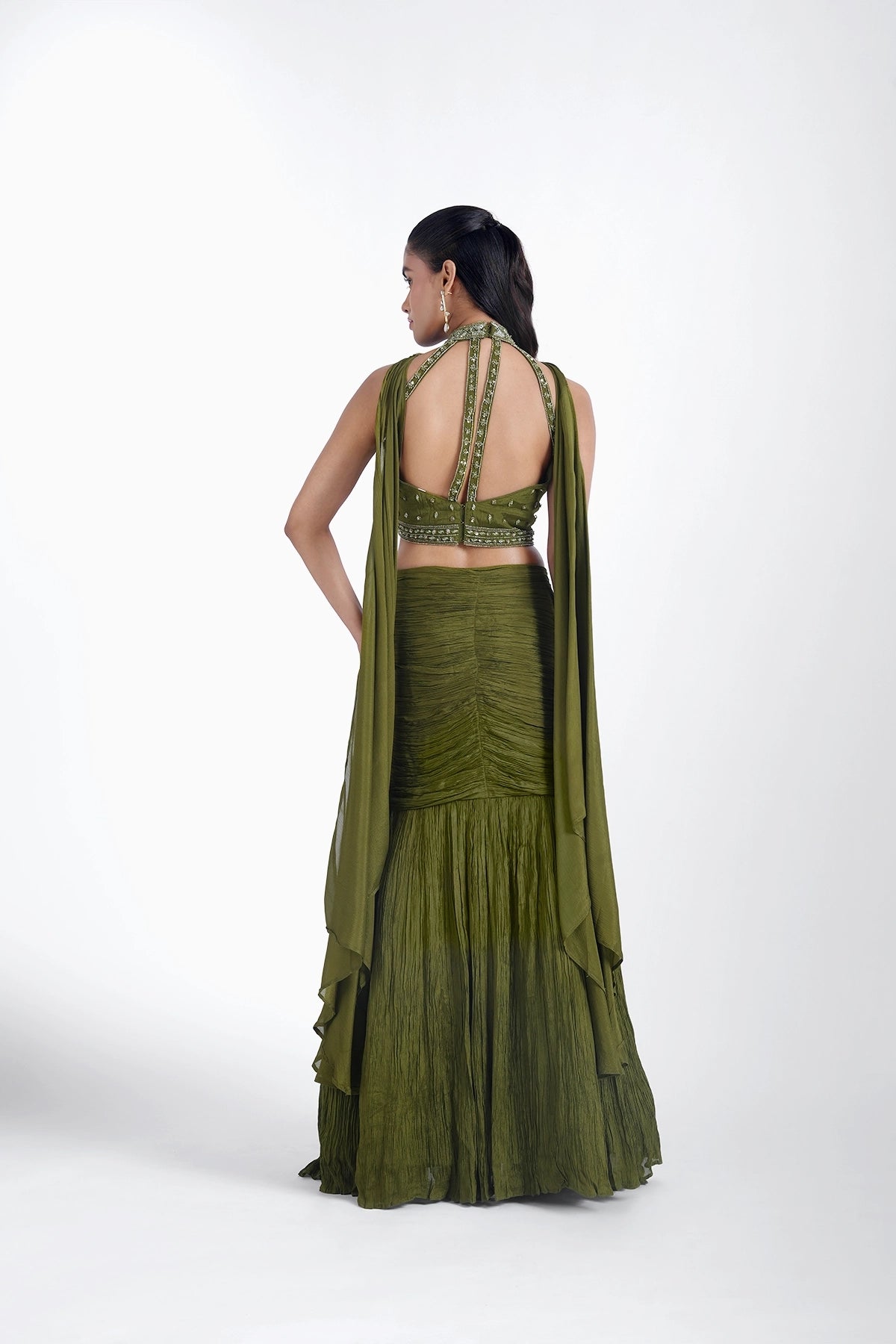 Olive green fishcut skirt and halter neck top set