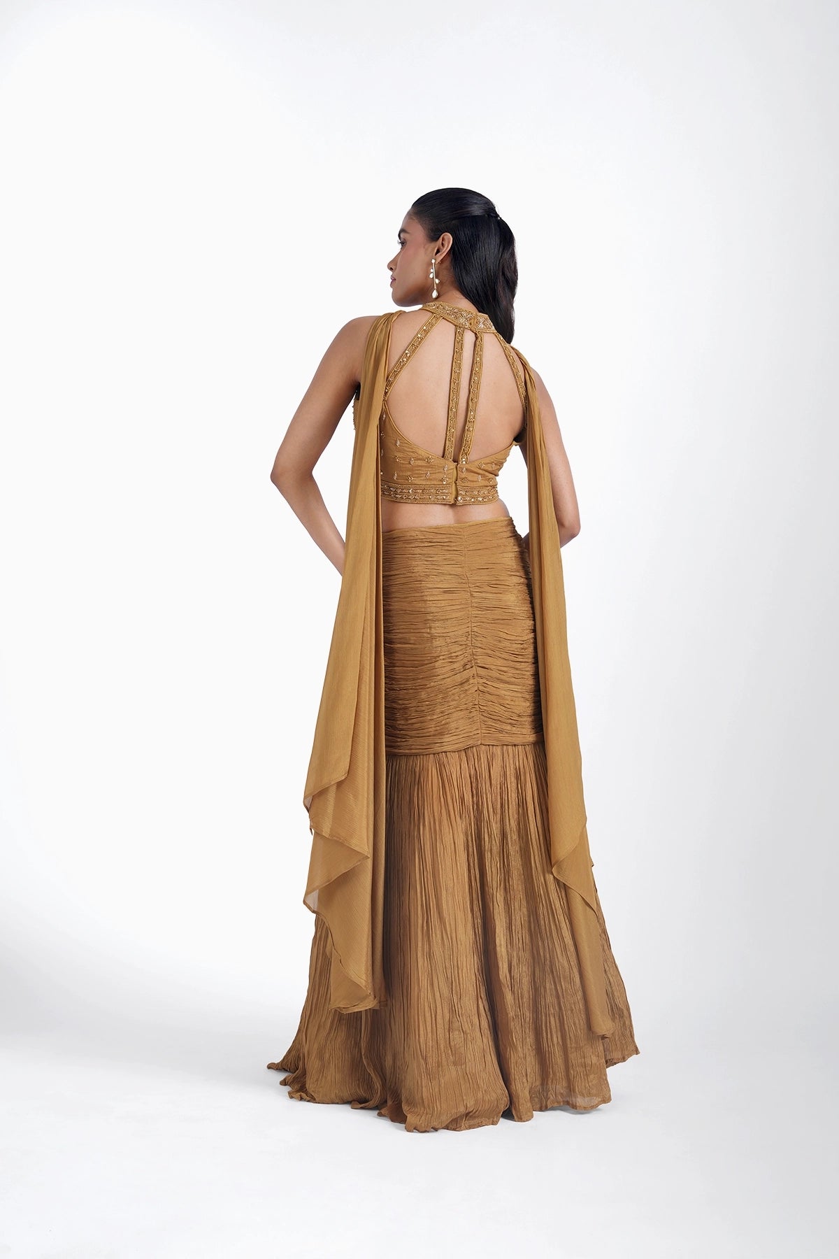 Mustard yellow fishcut skirt and halter neck top set